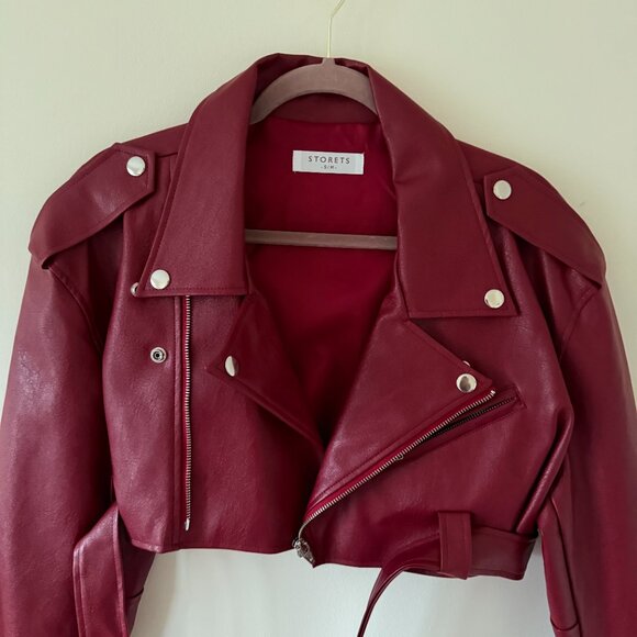 Storets - red cropped faux leather jacket - Picture 3 of 5